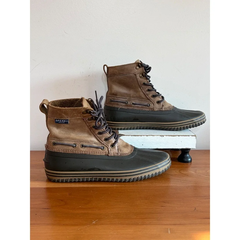 Sperry Avenue Duck Boots Mens 9.5 Brown Tan Waterproof Leather STS21638